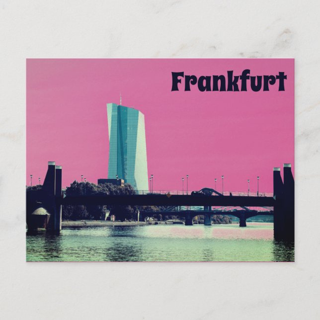 Cartão Postal Uma vista de Frankfurt & Céu Rosa (Frente)