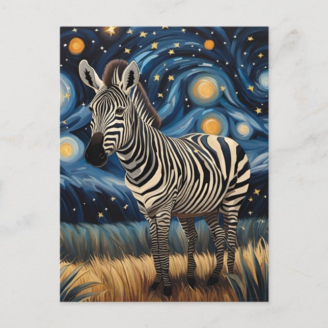 Cartão Postal Uma Zebra na Noite Estrelada (Frente)