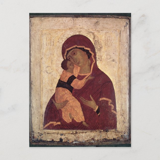 Cartão Postal Umilenie Virgin de Wladimir, Escola de Moscou (Frente)