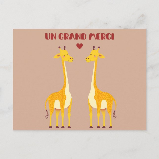 Cartão Postal Un grand merci - giraffe (Frente)