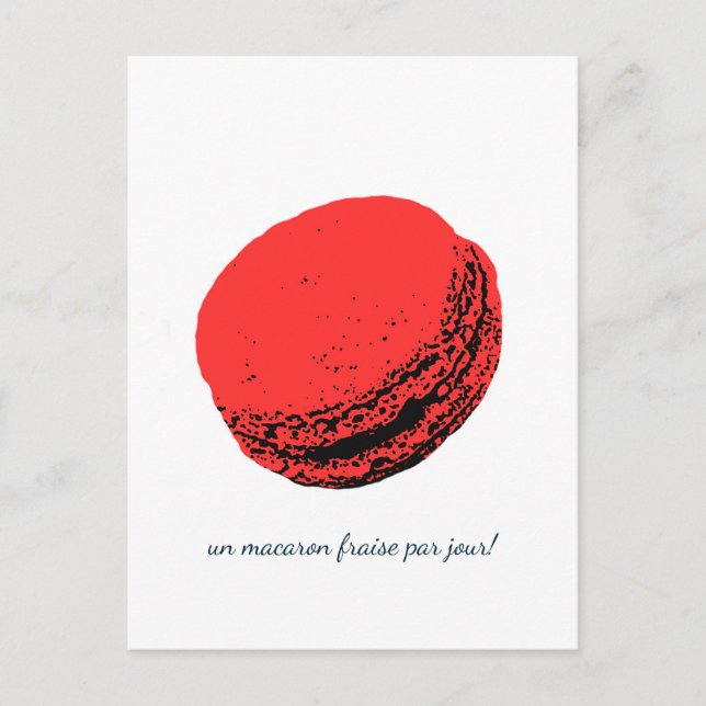 Cartão Postal Un macaron fraise par jour! (Frente)