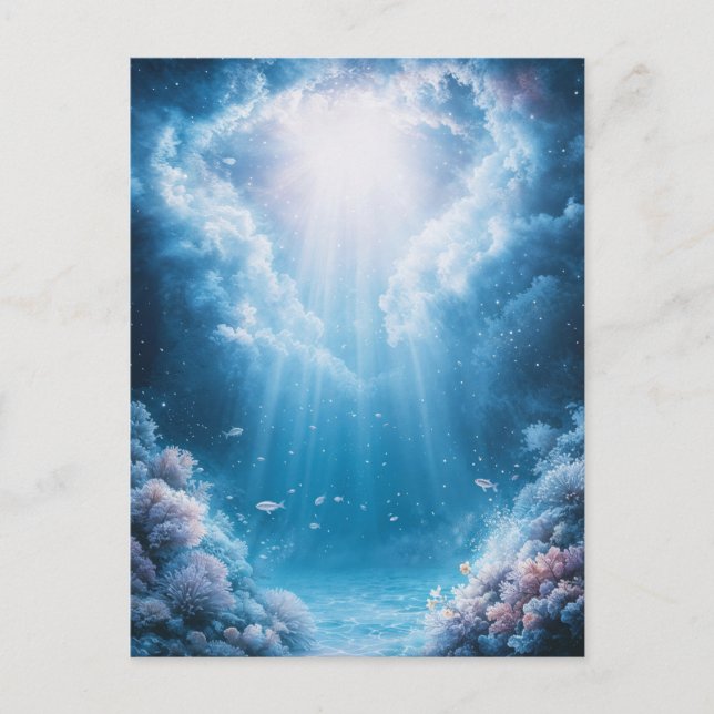 Cartão Postal Underwater Blue Coral Reef with Sunlight Beams (Frente)