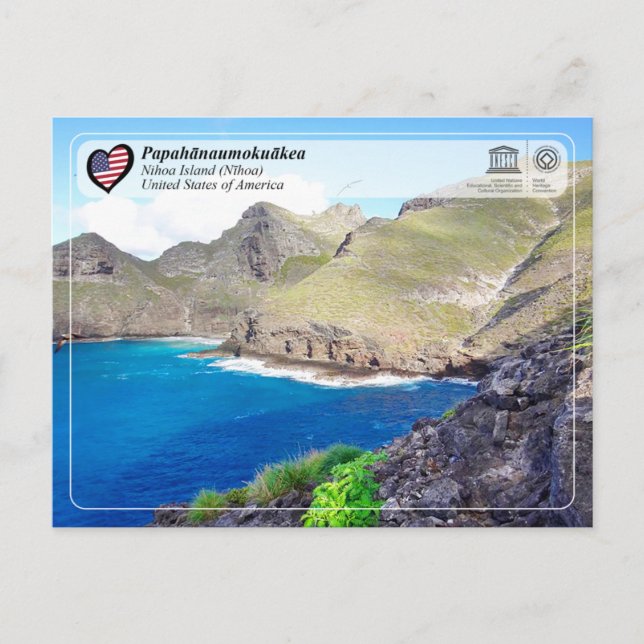 Cartão Postal UNESCO - Papahānaumokuākea - Ilha Nihoa (Frente)