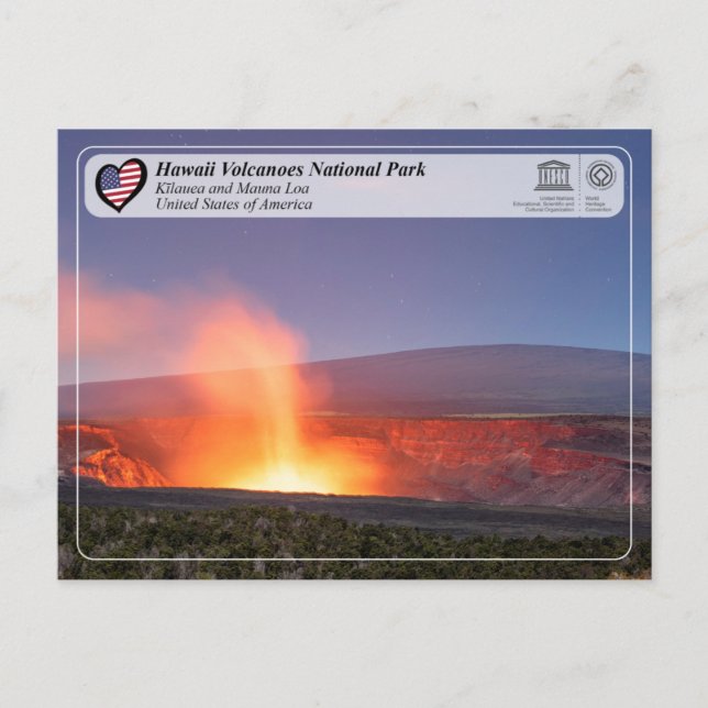 Cartão Postal UNESCO - vulcões do Havaí - Mauna Loa e Kīlauea (Frente)