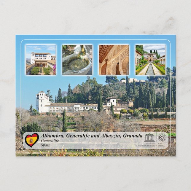 Cartão Postal UNESCO WHS - Generalife, Granada (Frente)