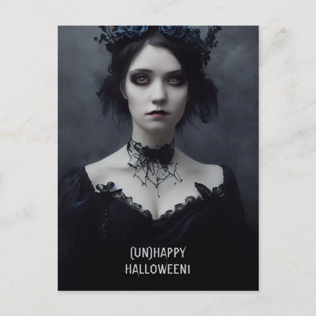 Cartão Postal Unhappy Halloween. Gothic girl witch  (Frente)
