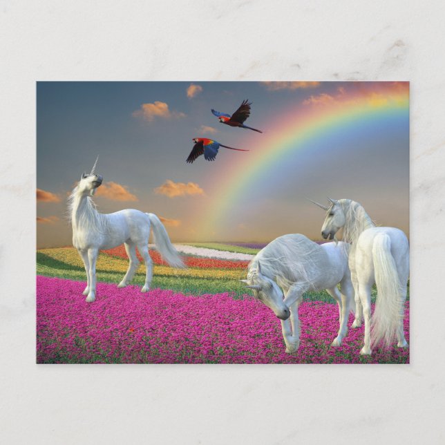 Cartão Postal Unicores Fantasy Rainbow Flower Landscape (Frente)