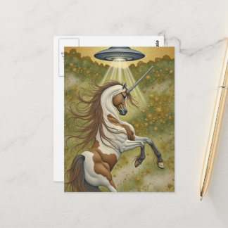 Cartão Postal Unicorn and UFO