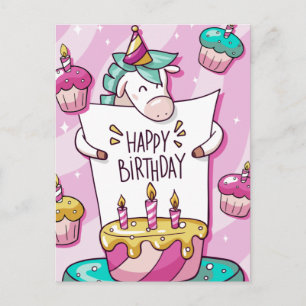 Cartão Postal Unicorn Aniversário