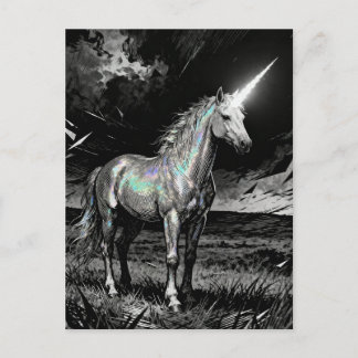 Cartão Postal Unicorn Black and White