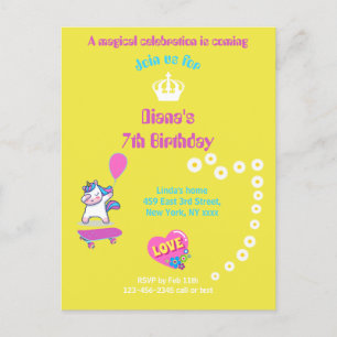 Cartão Postal Unicorn de skateboard com legendas personalizadas