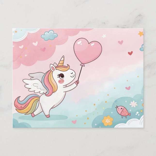 Cartão Postal Unicorn Magical Heart Day (Frente)