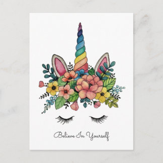 Cartão Postal Unicorn Pisca Com Rainbow Horn
