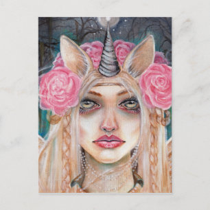 Cartão Postal Unicorn Queen w Ouro Eyes