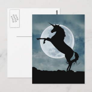 Cartão Postal Unicorn Silhouette Full Moon Night Sky, ZKOA