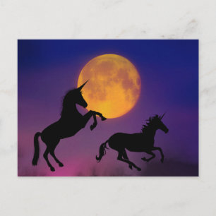 Cartão Postal Unicorn Silhouettes Full Moon