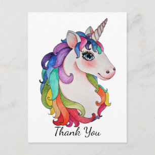 Cartão Postal Unicórnio Aquarela Com Cabelo Arco-íris