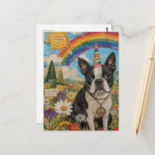 Cartão Postal Unicórnio da Paz Boston Terrier