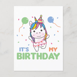 Cartão Postal Unicórnio de Aniversário Para Crianças É Meu Anive