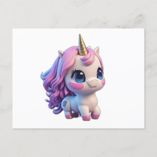 Cartão Postal Unicórnio de Cartoon Anime Bonito