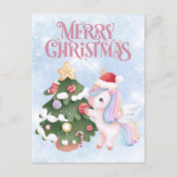 Unicórnio E Árvore De Natal No Céu Azul Sparkle