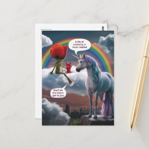 Cartão Postal Unicórnio e Critica Uma Vida de Criatividade Não D