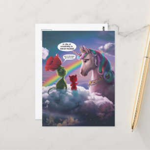 Cartão Postal Unicórnio e Cute Critica Uma Vida Criativa