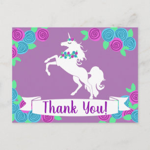 Cartão Postal Unicórnio Floral Feminino & Flores Obrigado