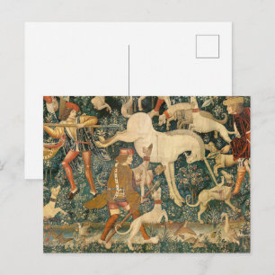 Cartão Postal Unicórnio Medieval Antigo se Defendendo Arte