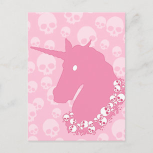 Cartão Postal Unicórnio rosa com crânios