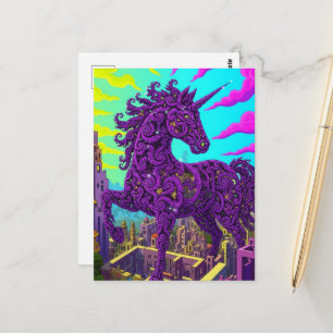 Cartão Postal unicórnio roxo surreal