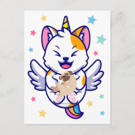 Cartão Postal Unicórnio Segurando Pug de Cachorro Kawaii Anime