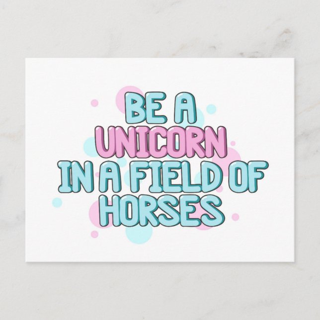 Cartão Postal Unicórnio | Ser Um Unicórnio Num Campo De Cavalos (Frente)
