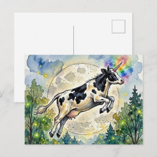 Cartão Postal Unicórnio Vaca Leiteira Saltitante e a Lua
