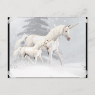 Cartão Postal Unicórnios Bonitos Na Neve 1