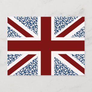 Cartão Postal Union Jack Flag Calico Floral Patterno