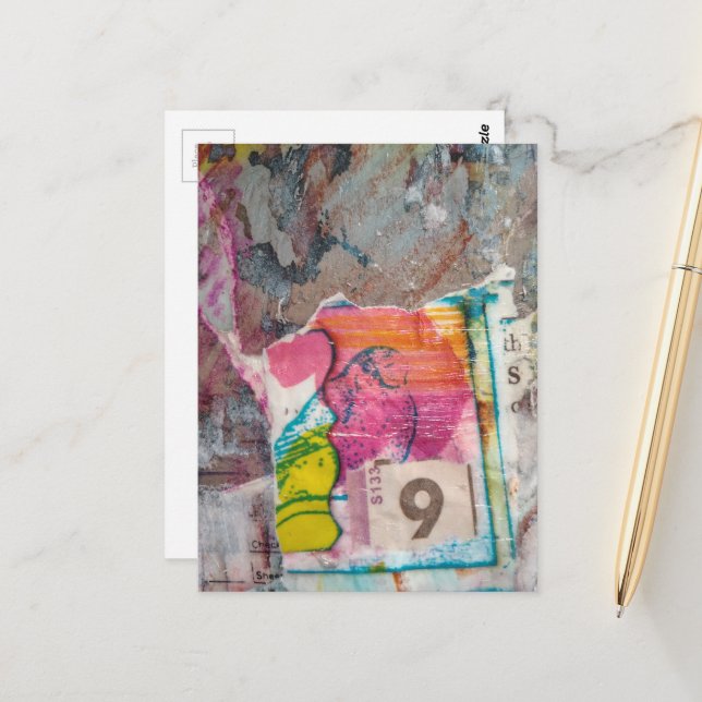 Cartão Postal  unique abstract mixed media collage Bird 9 (Frente/Verso In Situ)