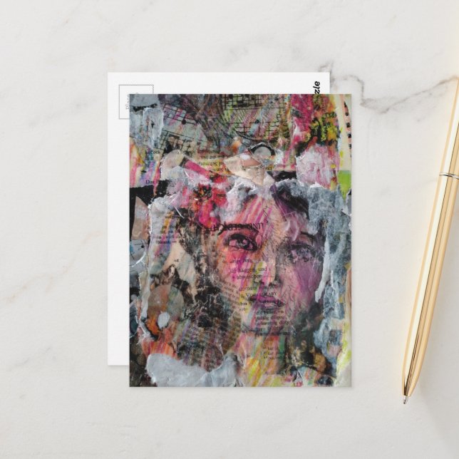 Cartão Postal Unique face mixed media collage (Frente/Verso In Situ)