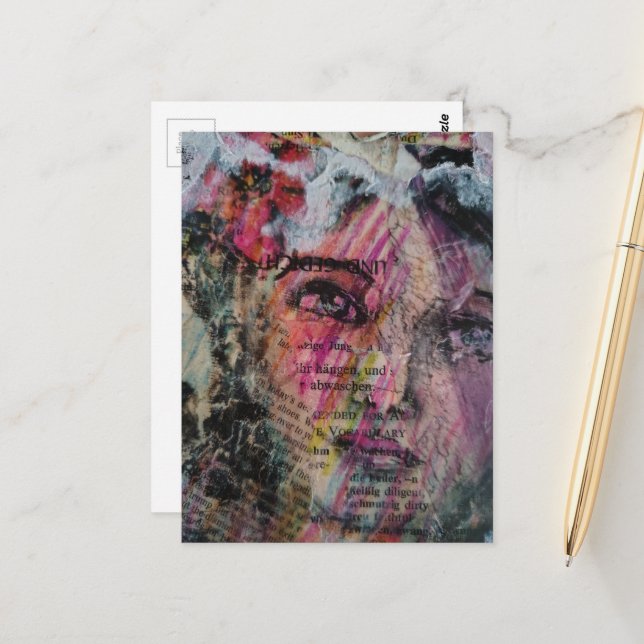 Cartão Postal Unique face volcabulary mixed media collage (Frente/Verso In Situ)