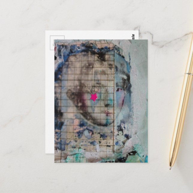 Cartão Postal Unique person mixed media Collage pink star (Frente/Verso In Situ)