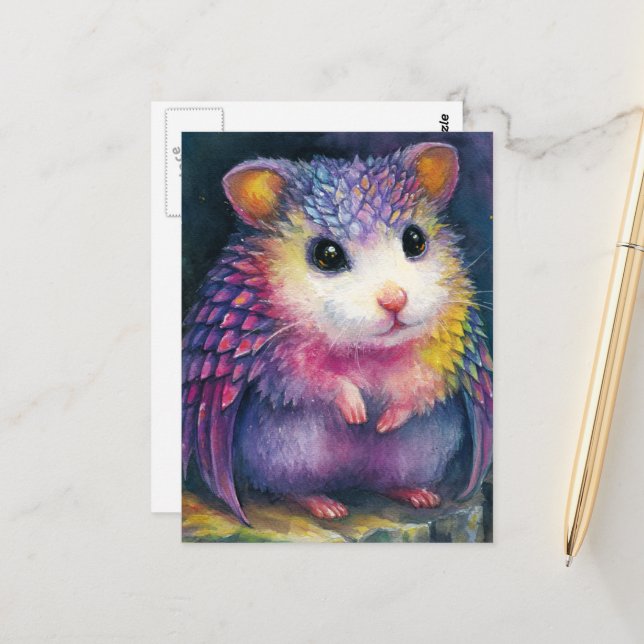 Cartão Postal Unique Pink Hamster Dragon (Frente/Verso In Situ)