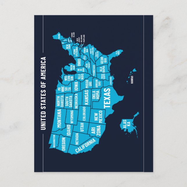 Cartão Postal United States Map Teal Minimal Design (Frente)