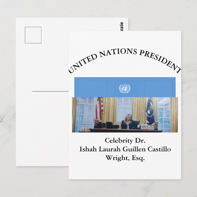 CARTÃO POSTAL #UNITEDNATIONSPRESIDENT DR. #LAURAHCASTILLOS ESQ. (Frente/Verso)