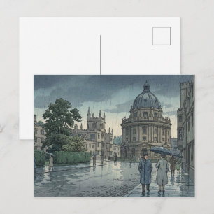 Cartão Postal Universidade de Oxford na Chuva Gravura em madeira