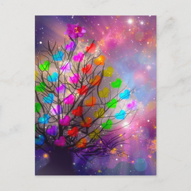 Cartão Postal Universo é muito amor, corações e estrelas (Frente)