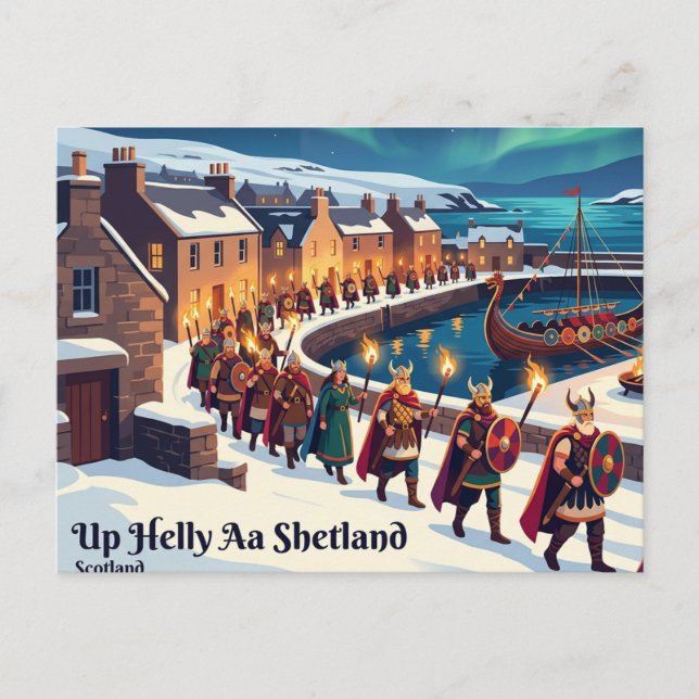 Cartão Postal Up Helly Aa Shetland Escócia (Frente)