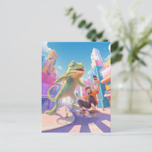 Cartão Postal Urban Glide: Skater Selfie de Camaleão Gigante