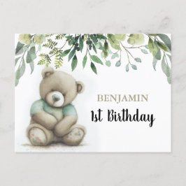 Cartão Postal Ursa de pelúcia aquarela fofa para aniversário de