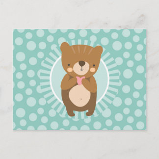 Cartão Postal Ursa Teddy Marrom Fofa Coração