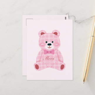 Cartão Postal Ursinho Gingham Rosa
